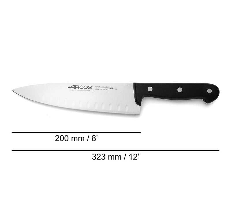 Arcos Chef Knife Granton 8 Inch Stainless Steel. Cooking Knife to Cut and Peel Small Food. Ergonomic Polyoxymethylene Handle and 200mm Blade. Series Universal. Color Black - Image 2